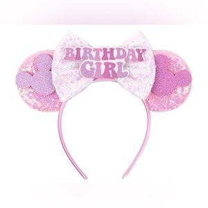 Pink Birthday Girl Sequin Mouse Ears Minnie Headband